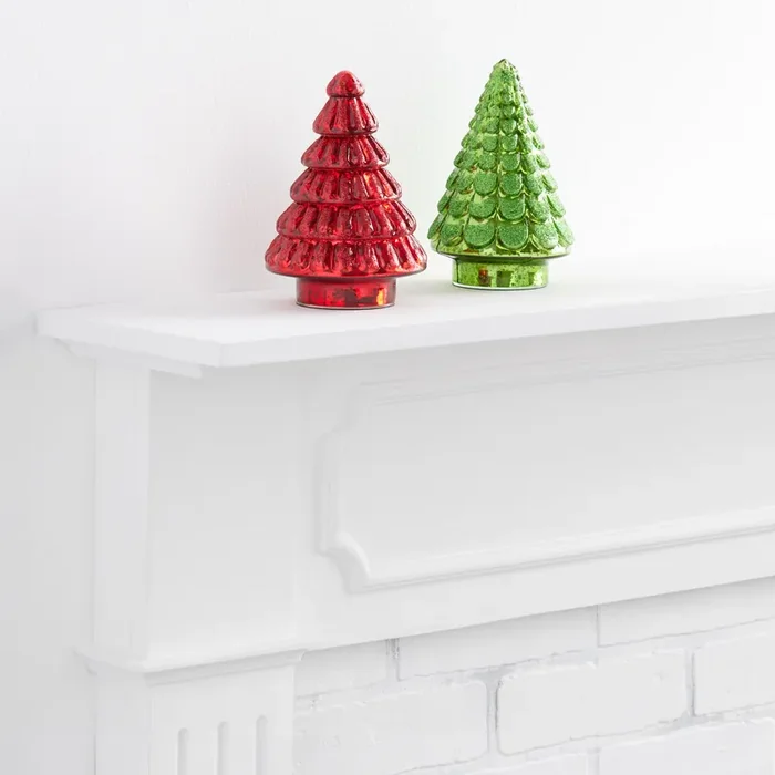 Red and Green Glass Tree Decor Set of 2