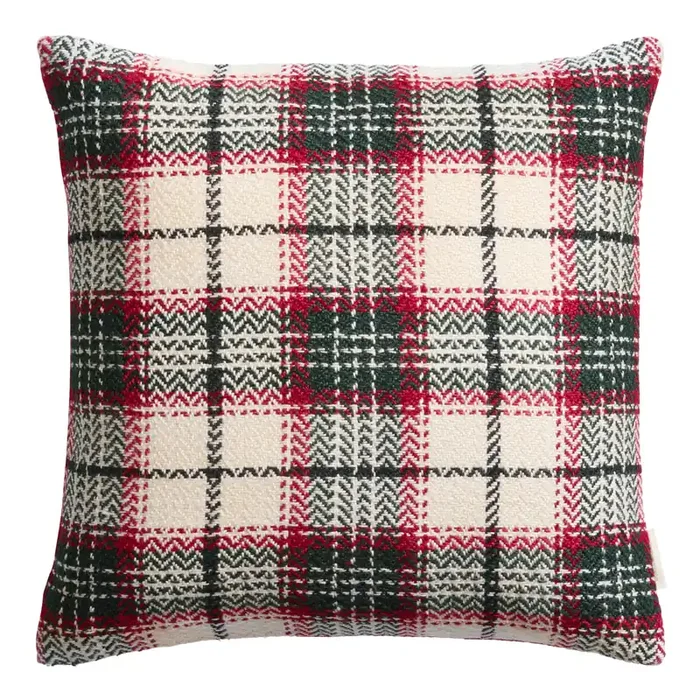Red and Green Plaid Indoor Outdoor Throw Pillow