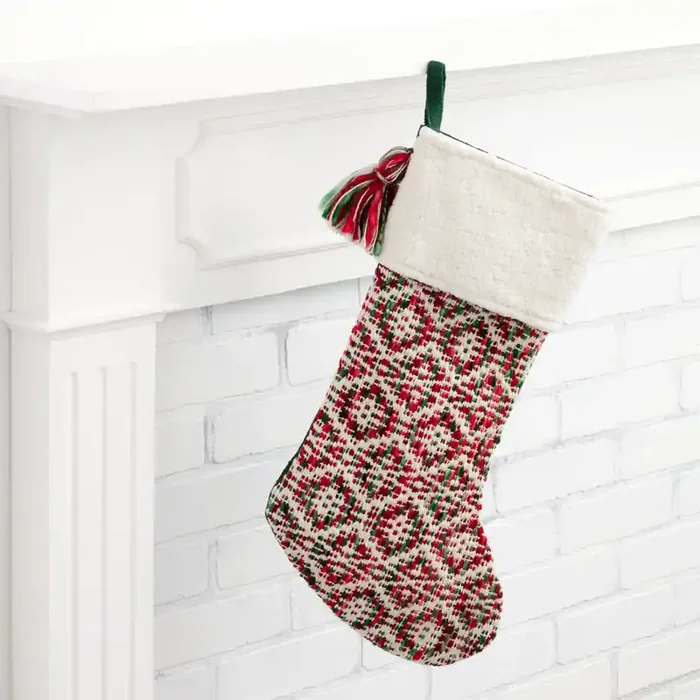 Red And Green Sherpa Cuff Christmas Stocking