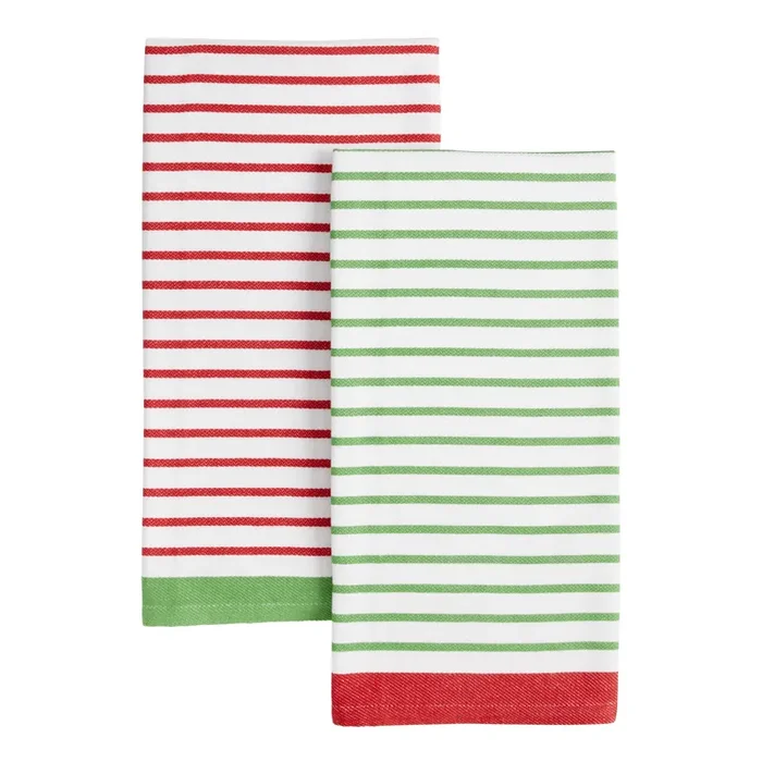 Red and Green Woven Stripe Kitchen Towels 2 Pack
