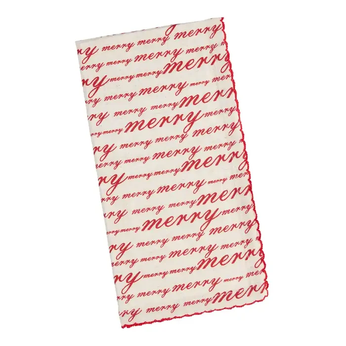 Red and Natural Merry Script Napkins Set of 2