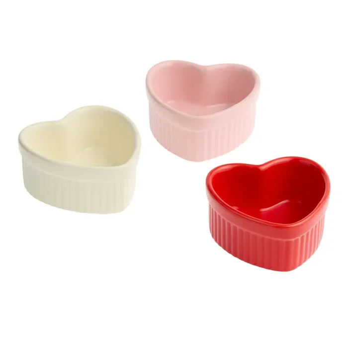 Red and Pink Ceramic Heart Figural Ramekins Set of 2