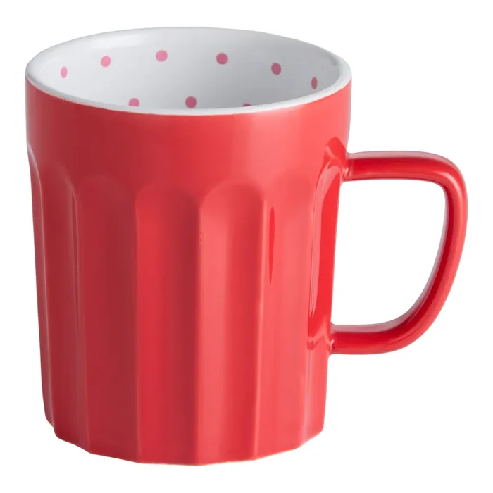 Red and Pink Polka Dot Fluted Ceramic Mug