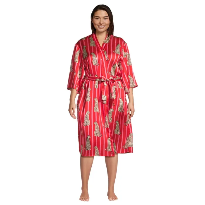 Red and Pink Satin Stripe Cheetah Robe