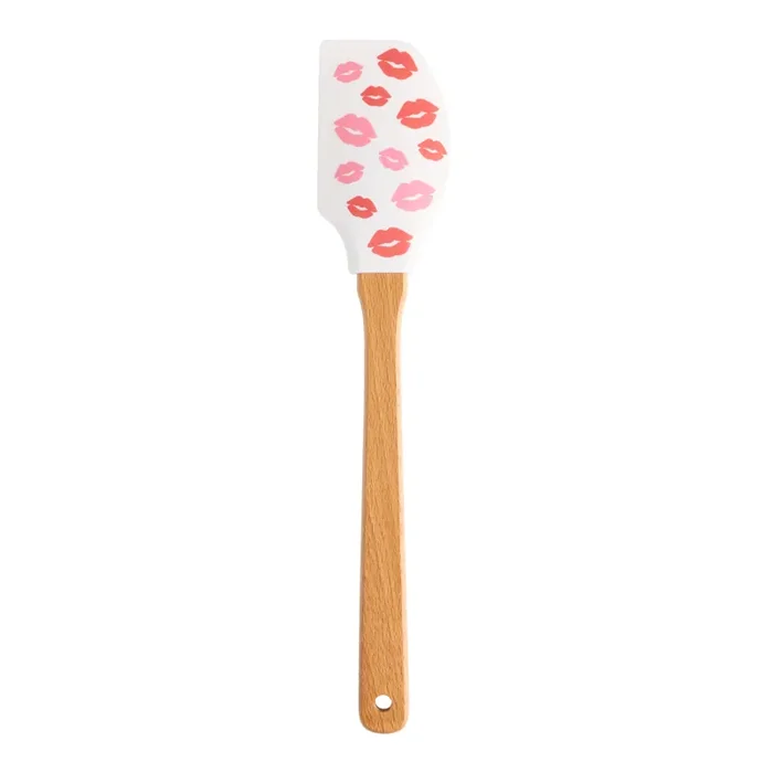 Red and Pink Silicone and Wood Kisses Spatula