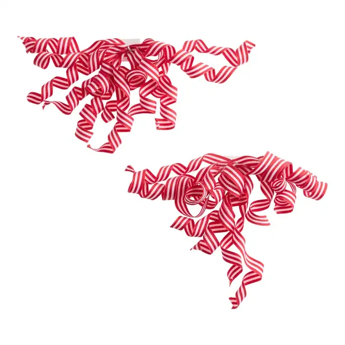 Red and White Curled Ribbon Gift Topper Set of 2