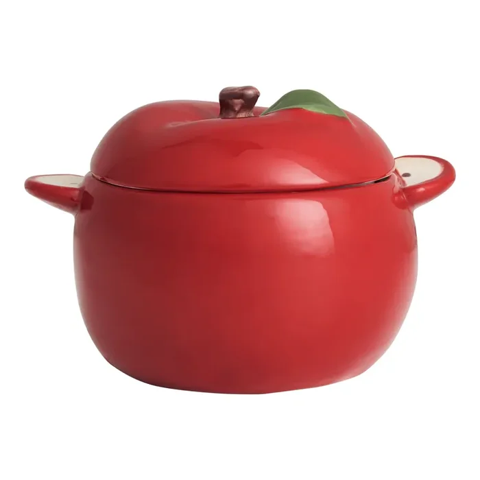 Red Ceramic Apple Figural Ramekin with Lid
