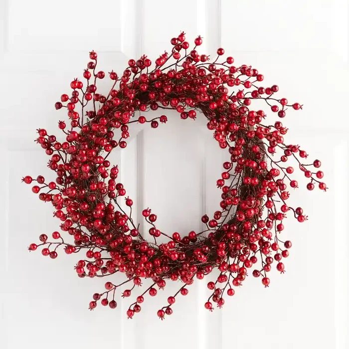 Red Faux Berry and Twig Glitter Wreath