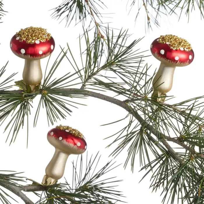 Red Glass Mushroom Clip Ornaments 6 Pack