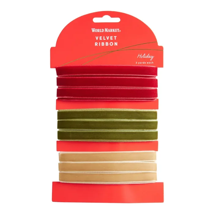 Red, Gold And Green Velvet Holiday Ribbons 3 Pack