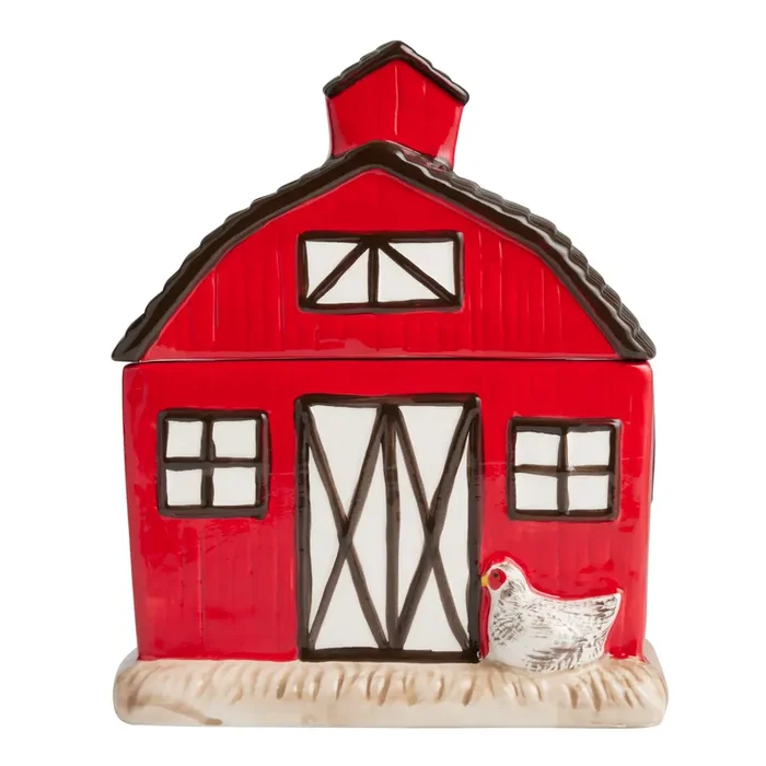 Red Vintage Style Barn Figural Cookie Jar