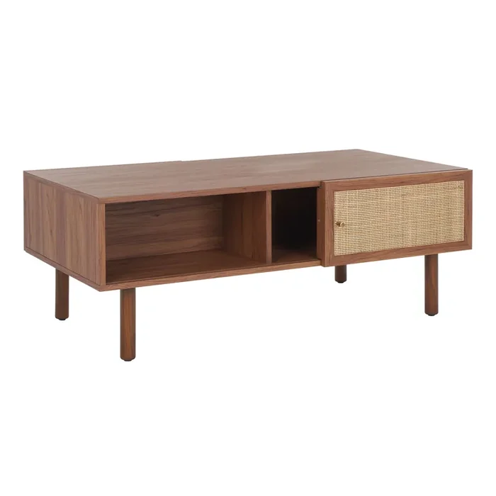 Rega Walnut And Rattan Coffee Table With Storage