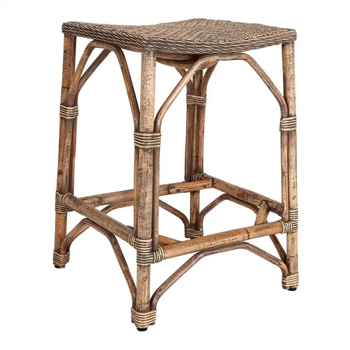 Rennie Graywash and Natural Rattan Backless Counter Stool