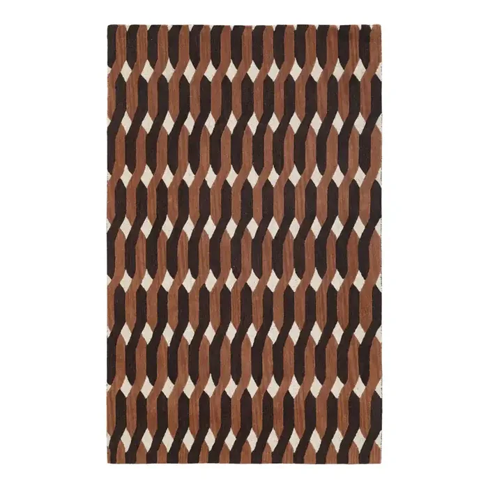 Retro Allure Brown and White Trellis Wool Blend Area Rug