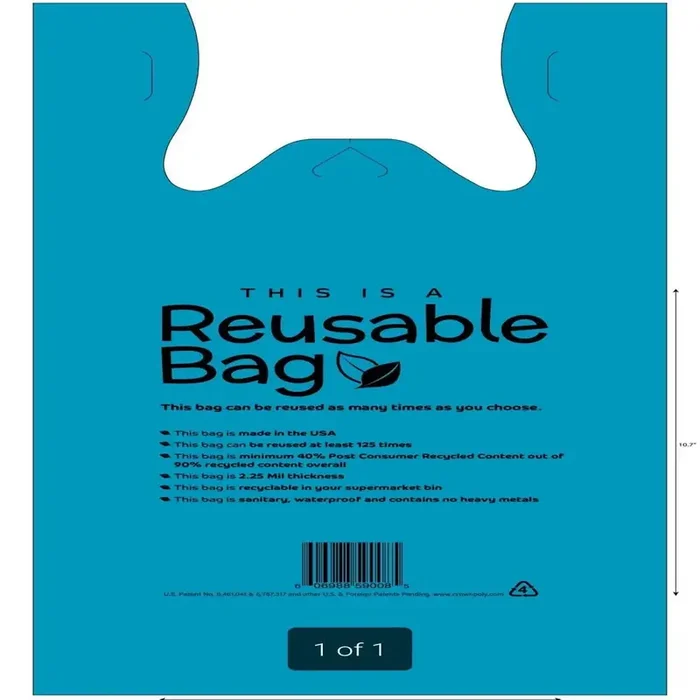 Reusable Blue T- Shirt Bag 360 ct 12″ x 7″ x 23″
