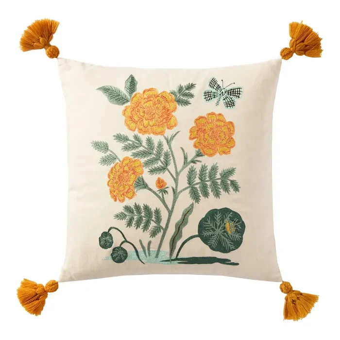 Rifle Paper Co. Natural Carnations Tasseled Throw Pillow