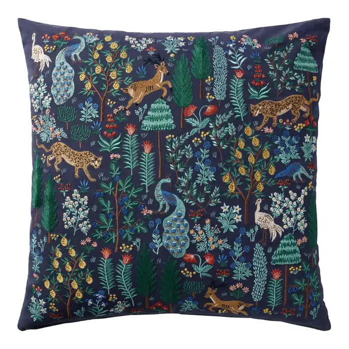 Rifle Paper Co. Navy Menagerie Forest Throw Pillow