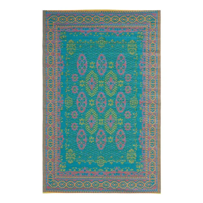 Rio Blue Traditional Reversible Indoor Outdoor Floor Mat