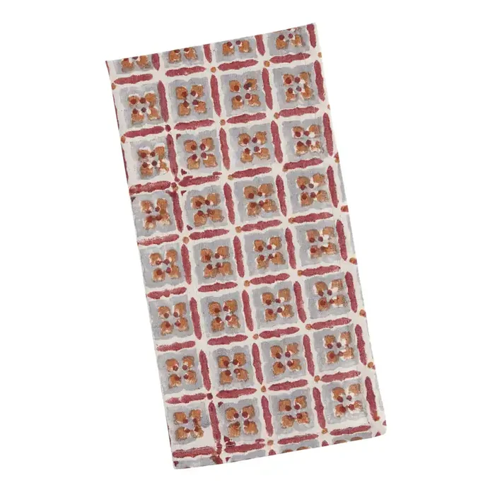 Rose And Blue Block Print Geo Napkin Set of 4