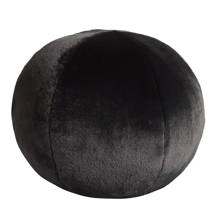 Round Black Faux Fur Sphere Throw Pillow