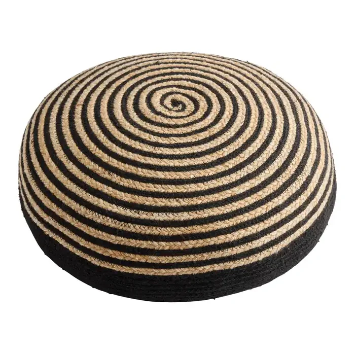 Round Black Jute Braided Spiral Indoor Outdoor Floor Cushion