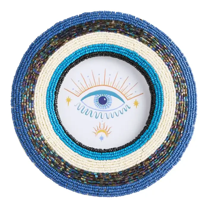 Round Blue and White Beaded Evil Eye Picture Frame