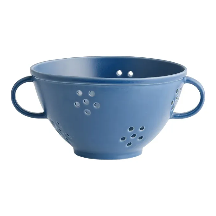 Round Glossy and Matte Blue Ceramic Colander