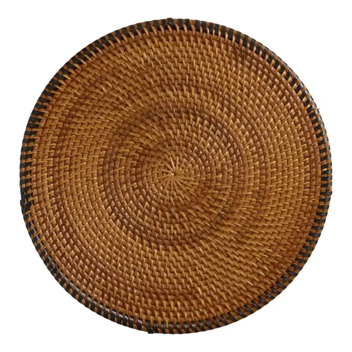 Round Honey and Black Rattan Placemat