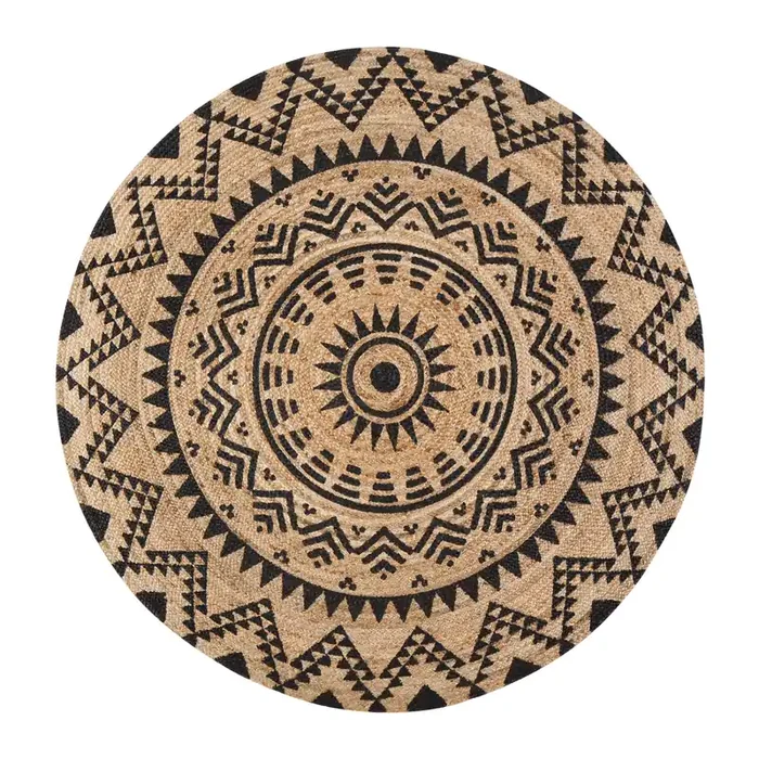 Round Natural and Black Jute Cortez Area Rug