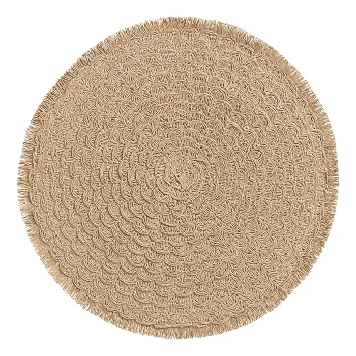 Round Natural Braided Placemat with Fringe Set of 2