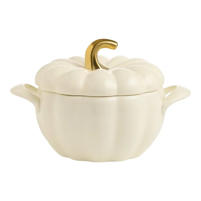 Round Off White Ceramic Pumpkin Figural Baking Dish with Lid