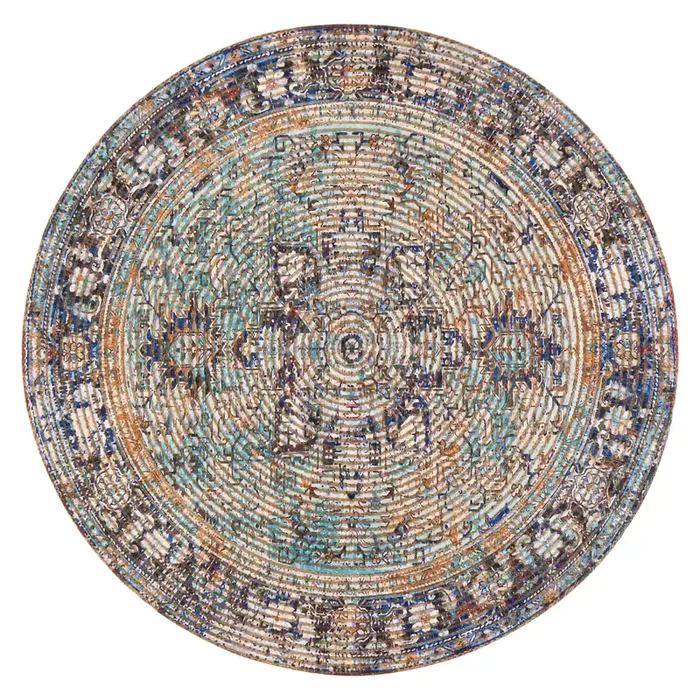 Round Purple Distressed Jute Blend Harzan Area Rug