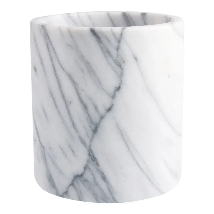Round White Marble Utensil Holder