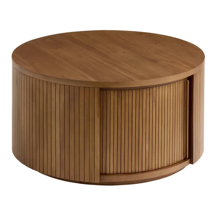 Russo Round Fluted Wood Coffee Table with Storage