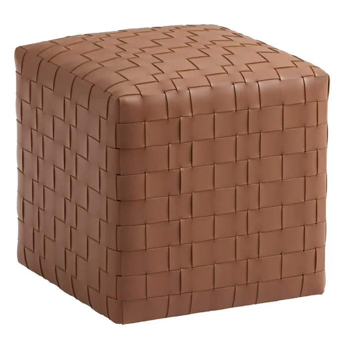 Sadler Brown Handwoven Faux Leather Cube Rolling Ottoman
