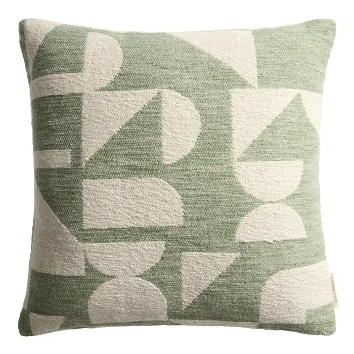Sage and Ivory Jacquard Abstract Shapes Throw Pillow