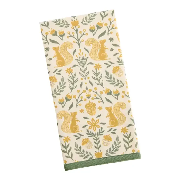 Sage Green and Marigold Scandi Squirrel Kitchen Towel