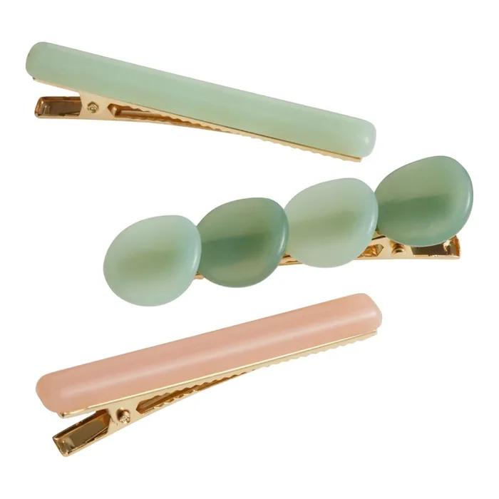 Sage Green And Peach Acrylic Hair Clips 3 Pack