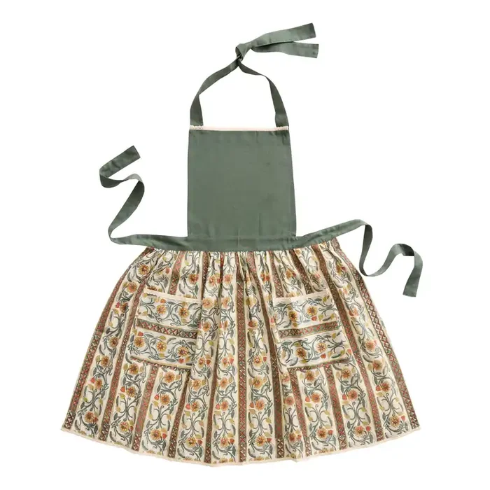 Sage Green and Terracotta Floral Block Print Apron