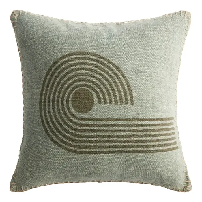 Sage Green Block Print Loop Throw Pillow