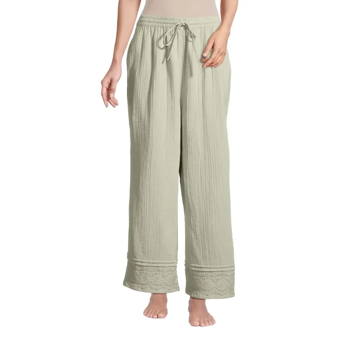 Sage Green Gauze Crochet Trim Pajama Pants