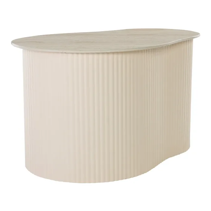 Sagewell Beige Ceramic Top Curved Fluted Side Table