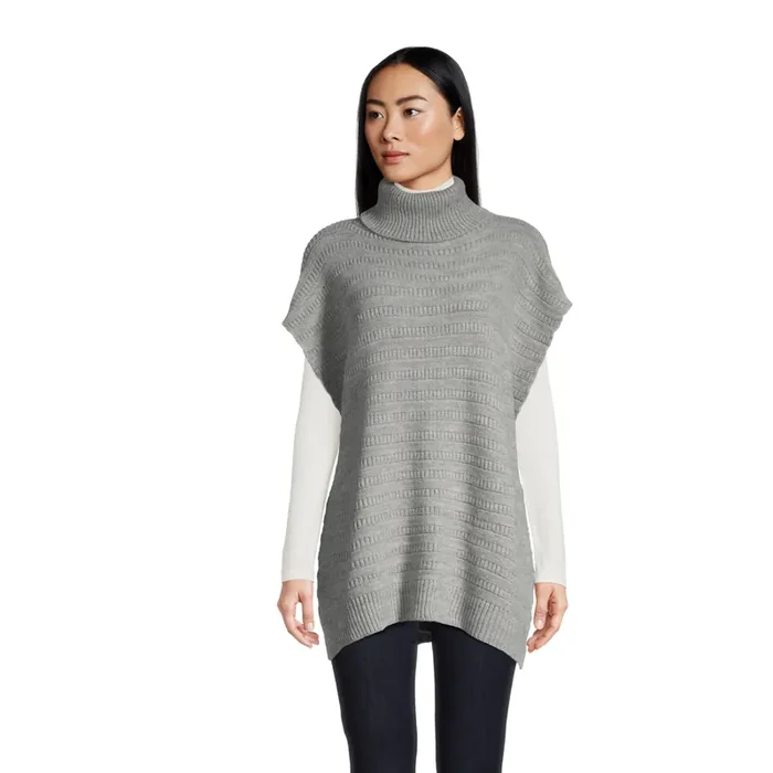 Sandy Gray Stripe Knit Turtleneck Sweater Poncho