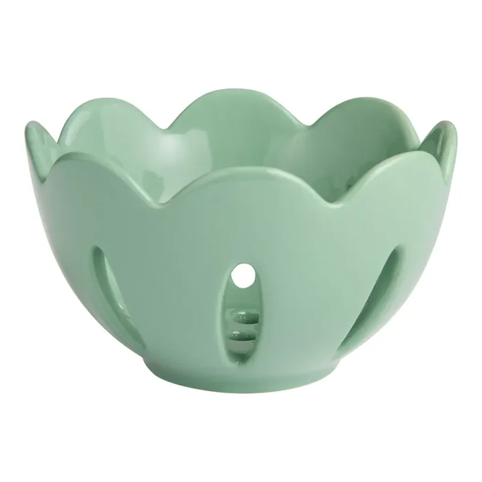 Sea Green Hand Painted Ceramic Scalloped Berry Basket