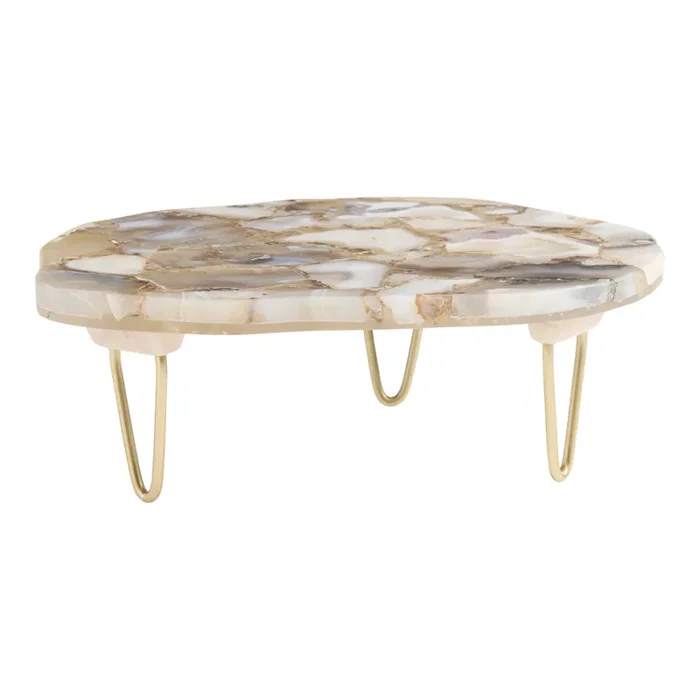 Semiprecious Agate And Gold Metal Cake Stand