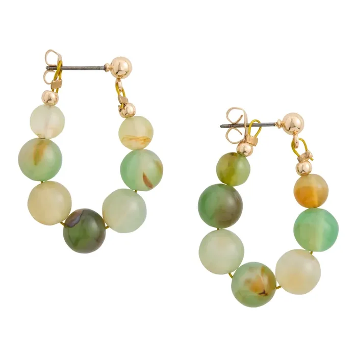 Semiprecious Green Agate Bubble Hoop Earrings