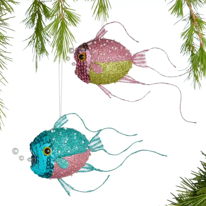 Sequined Tropical Fish Ornaments Set Of 2