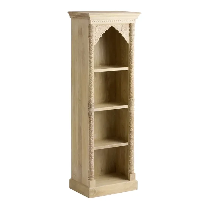 Sheena Weathered Natural Carved Wood Arch Bookshelf