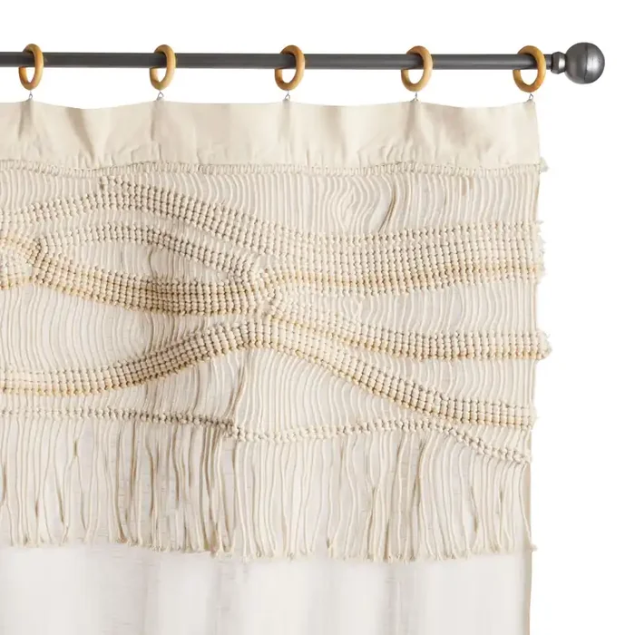 Sheer Taupe And Ivory Macrame Wavy Lines Window Valance
