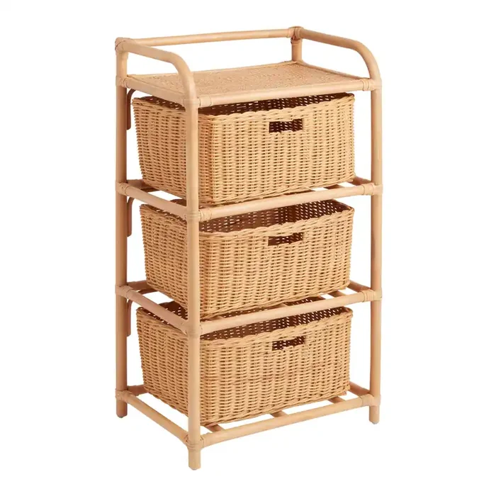 Shelton Bamboo And Rattan 3 Drawer Storage Shelf